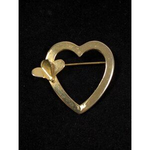 Vintage Gold Tone Double Heart 3D Open Pin Brooch